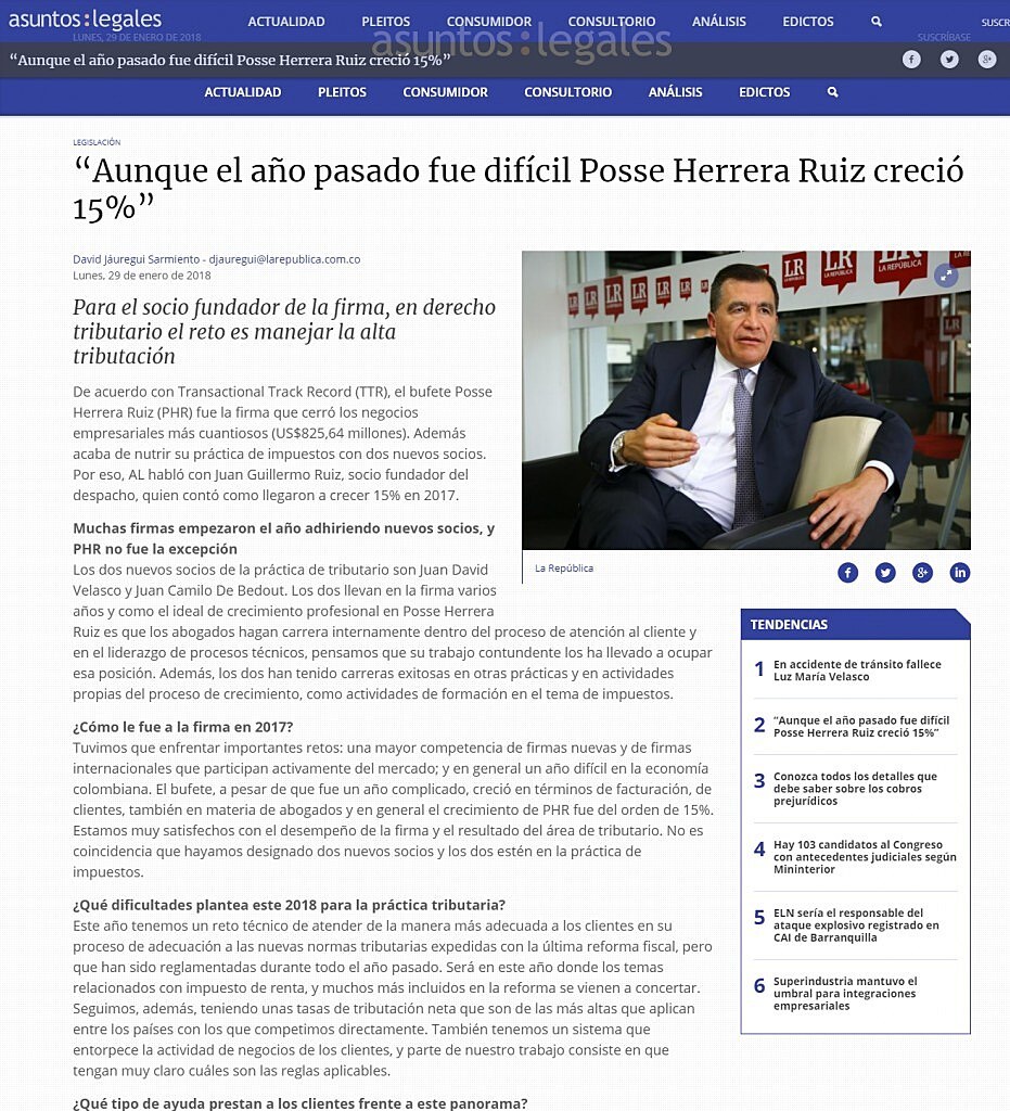 Aunque el ao pasado fue difcil Posse Herrera Ruiz creci 15%